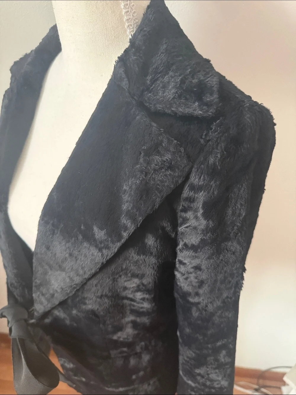 Club Monaco Black Faux Fur Tie-Waist Jacket